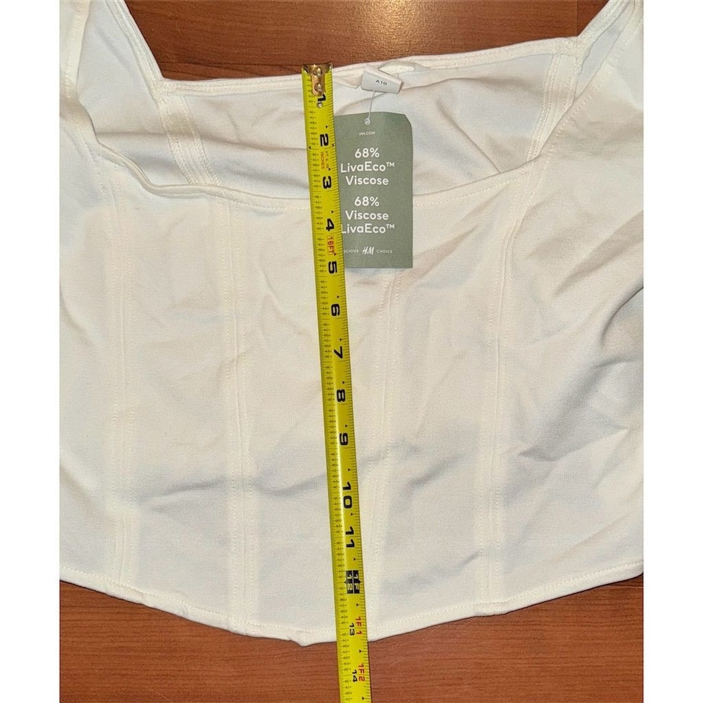 Women's XL Cropped chic White Long Sleeve Square Neck Corset Top Blouse H&M NWT‎ - Picture 8 of 12